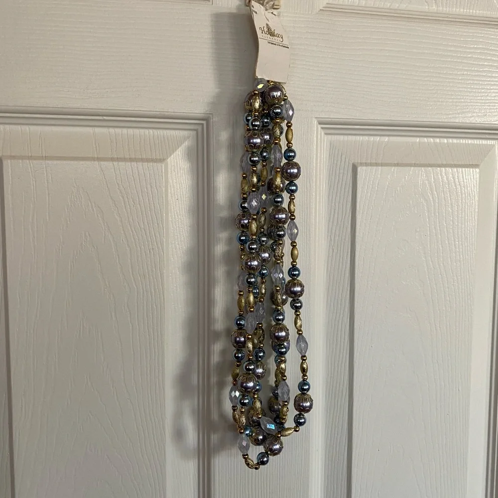 Holiday Gold & Blue Decorative Beaded Garland